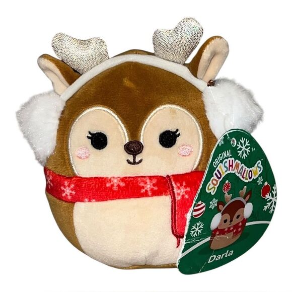 Squishmallow Darla the Reindeer w/ Red Scarf Ornament Stuffed Plush 4.5" NWT - Picture 1 of 3